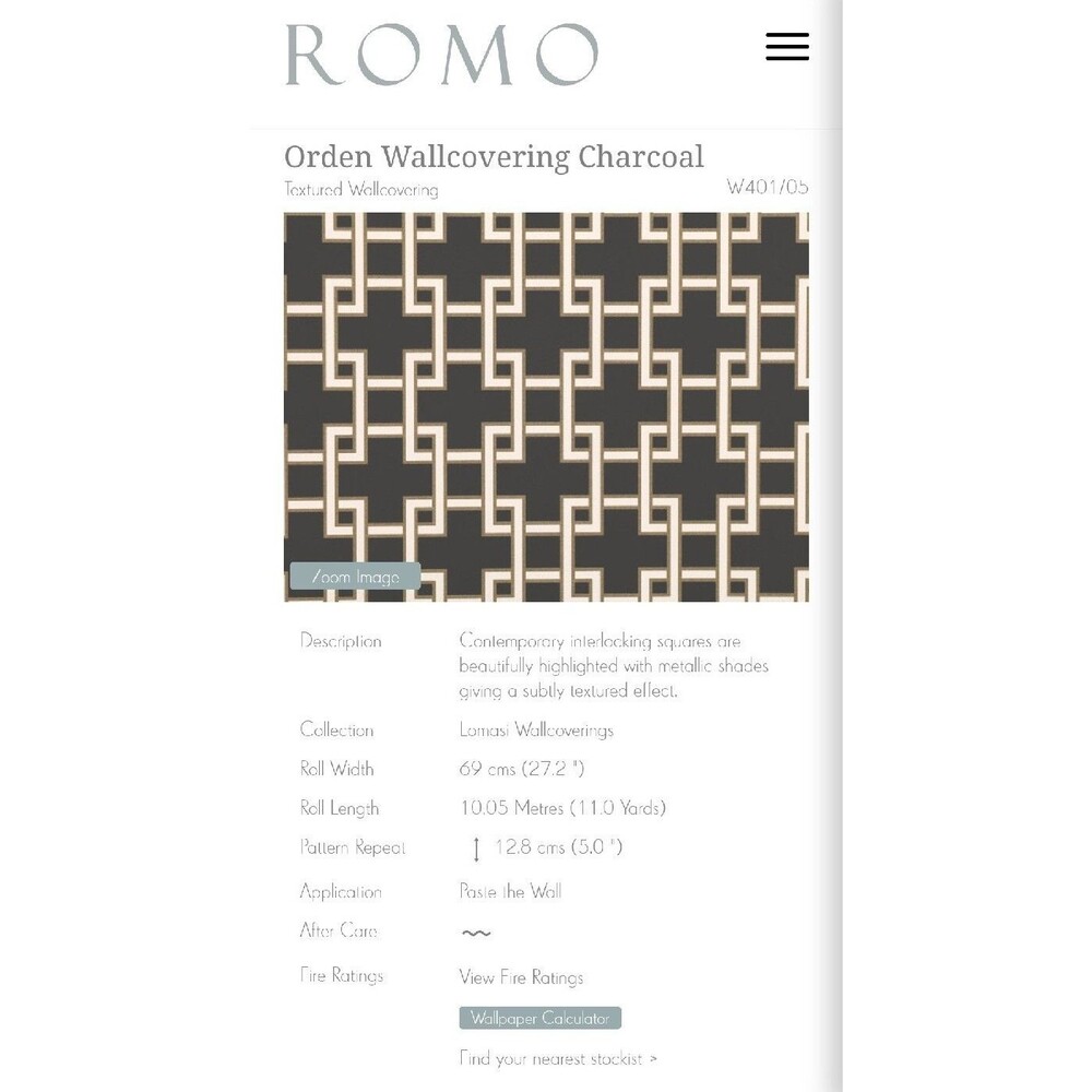 Romo Wallcovering Orden Roll New Gray White Geometric Square Charcoal Sealed Pro